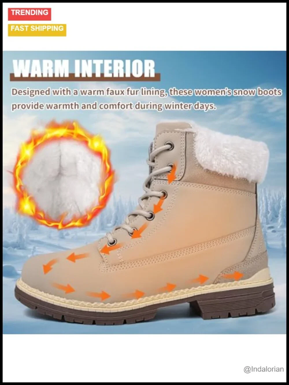 Women's Winter Snow Boots Waterproof Non Slip Fur Lining Hiking